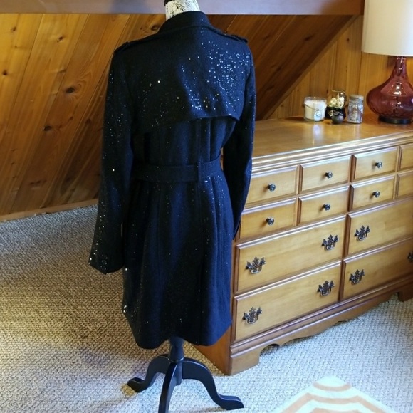 Bebe long sequin black coat with belt in size Large. - Picture 5 of 8